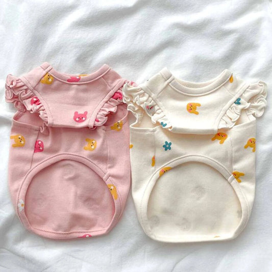 Two Legs Pet Shirt Small Breed Puppy Kitten Fall Rabbits Flowers Bear