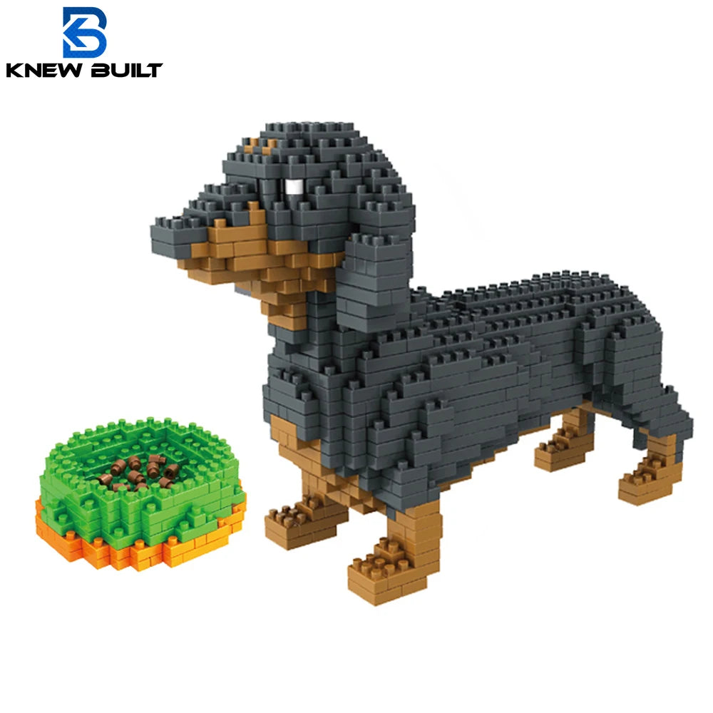 KNEW BUILT Dachshund Dog Model Mini Building Block Toy Set 9 Style for
