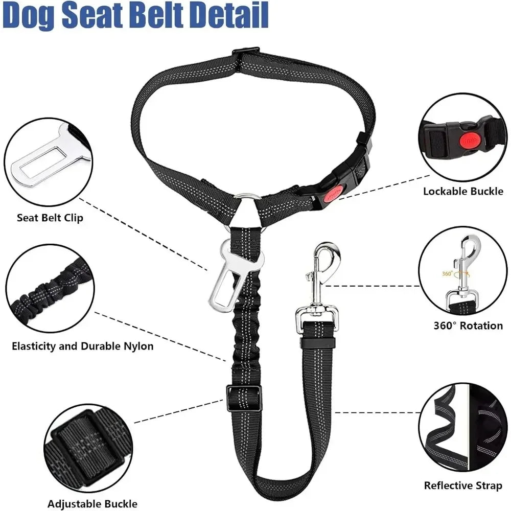2-in-1 Dog Car Seatbelt Headrest Restraint Adjustable Reflective Pet