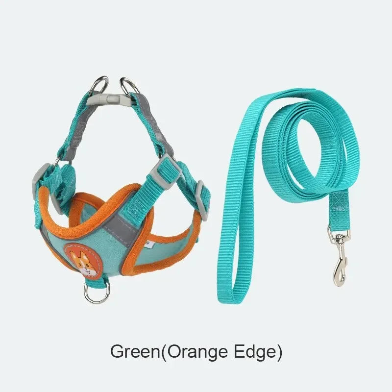 Booteely Pet Suede Chest Harness Vest Dog Cat Strap Reflective Leash
