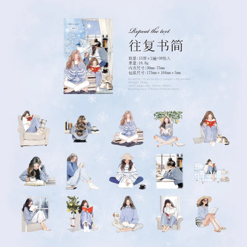 30pcs/pack artistic girl creative character PET sticker bag Collage