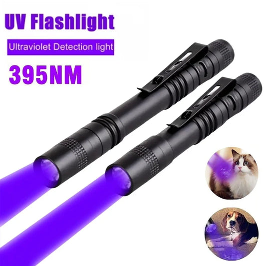 395nm UV Flashlight Ultraviolet Torch With Pen Clip Portable Violet