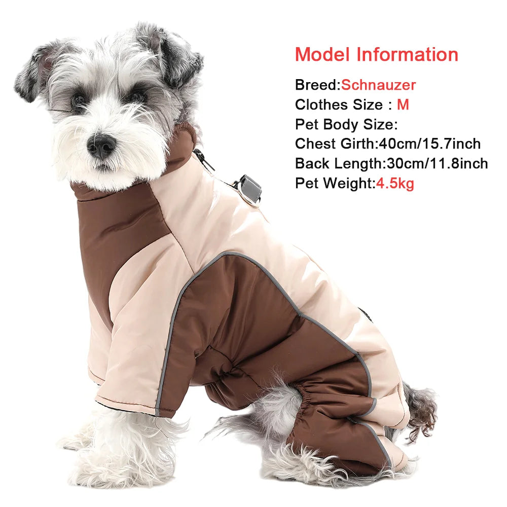 Warm Pet Clothes With D-ring Reflective Dog Jumpsuit For Small Medium