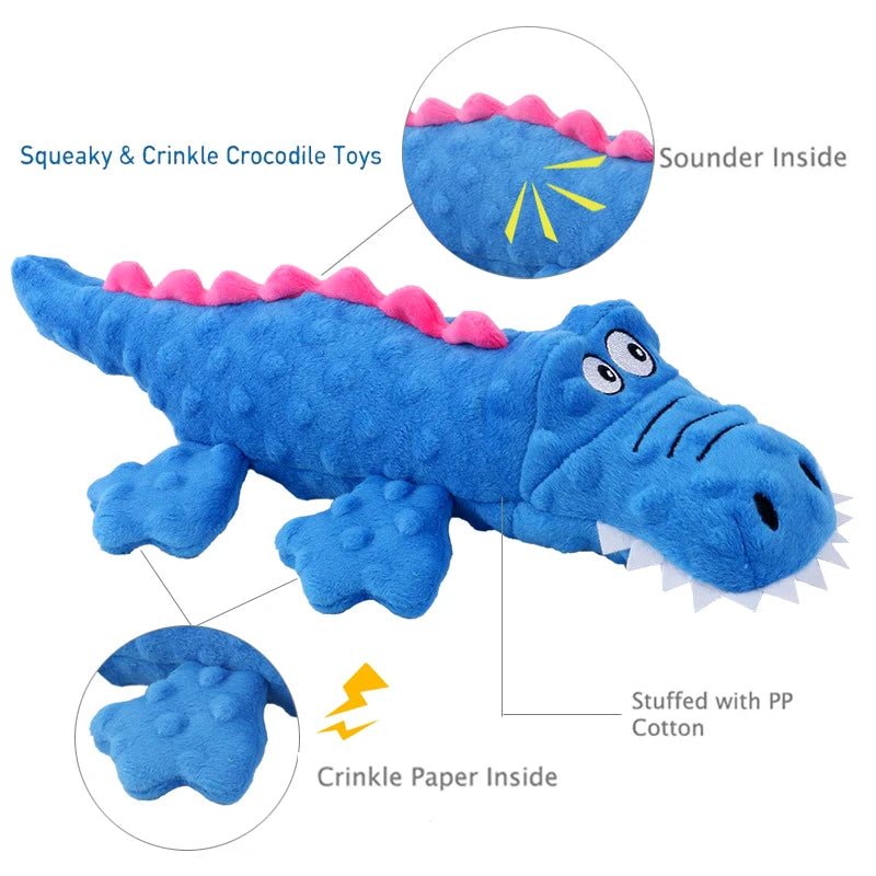 Soft Plush Pet Dog Squeaky Chew Toys Stuffed Crocodile for Small Large