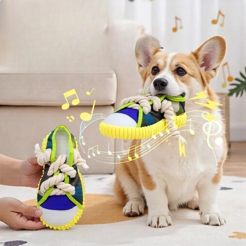 Dog Squeak Toy Teeth Grinding Bite Resistant Slippers Shape Puppy Chew