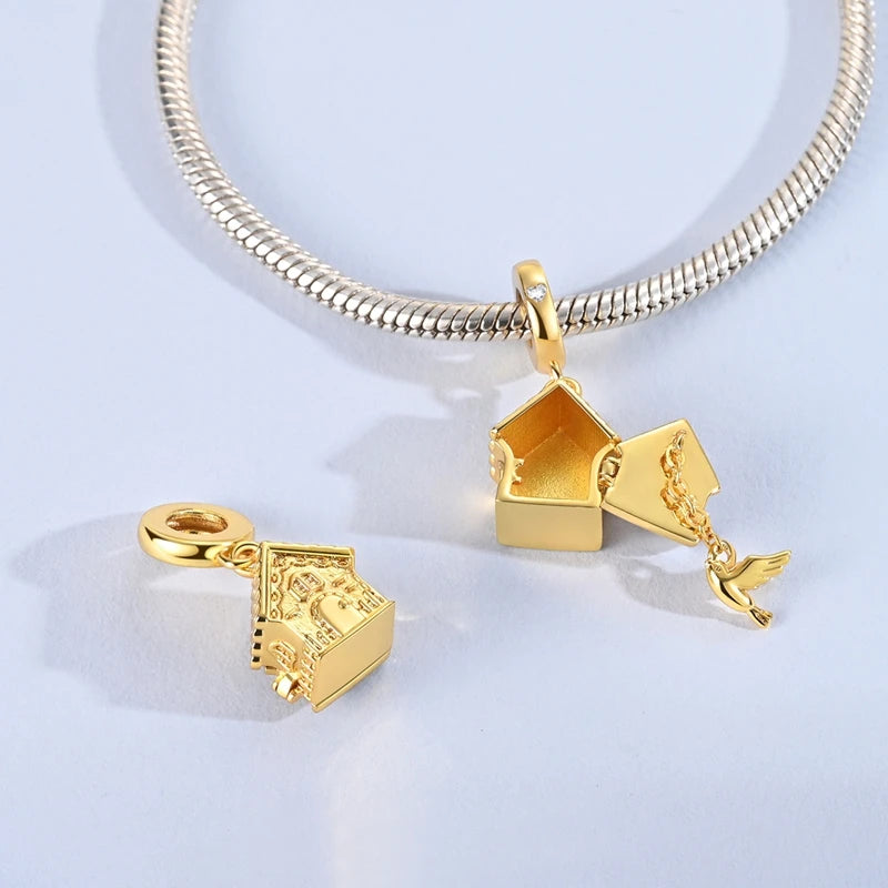 Hot 925 Sterling Silver Gold Charm Bead Pendant Cat Dog Pet Animal