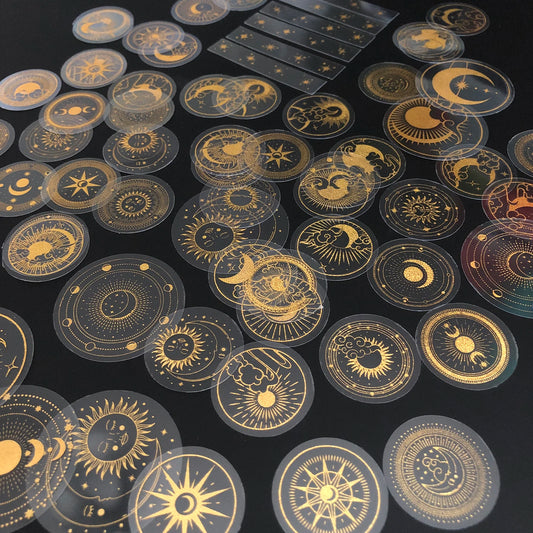 70 pcs Glitter Gold PET Adhesive Stickers Waterproof Transparent
