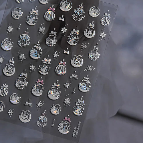 1pcs Bronzing Christmas Nail Stickers Cute Gold White Snowball