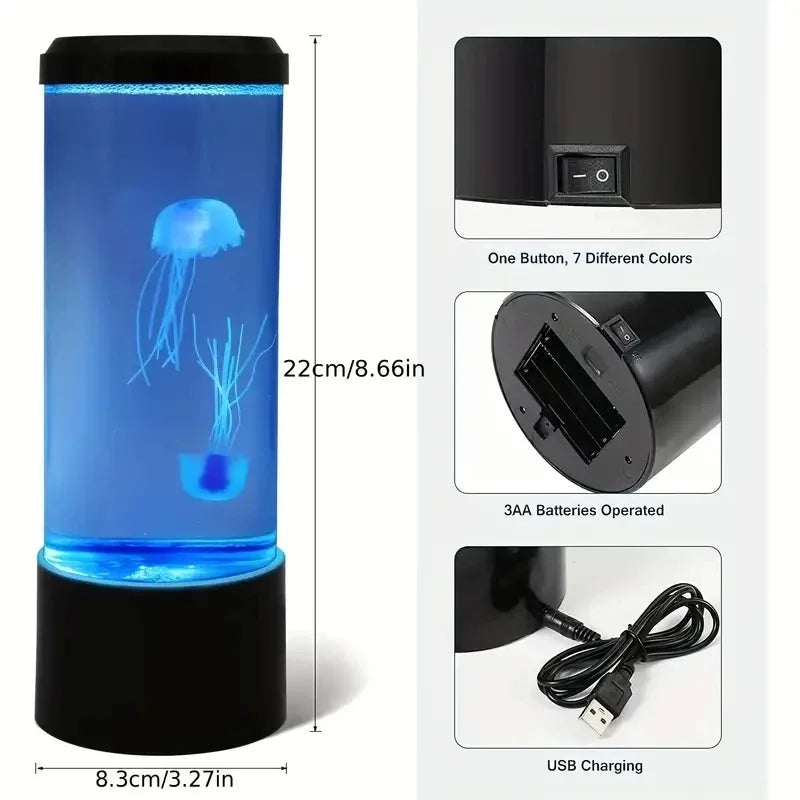 Jellyfish Lava Lamp Aquarium Ocean Night Lights 7Colors LED Jellyfish