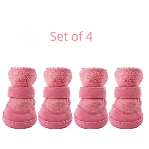 4Pcs Pet Snow Boots Thickened Plush Warm Cotton Non-slip Shoes Small