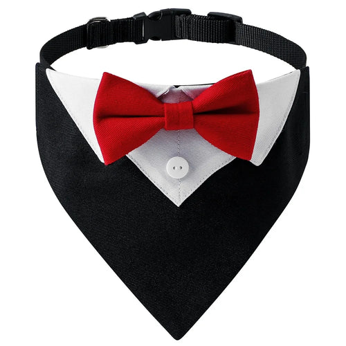 Adjustable Chic Pet Bandana with Bow Tie - Polyester Triangle Scarf &