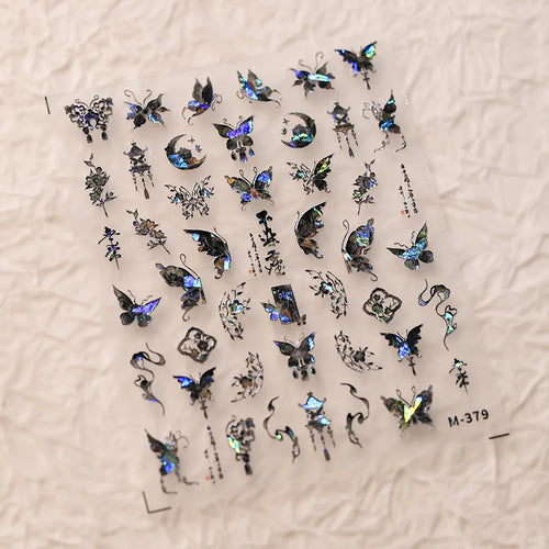 1Pcs 5D Embossed Aurora Butterfly Nail Art Stickers Self Adhesive