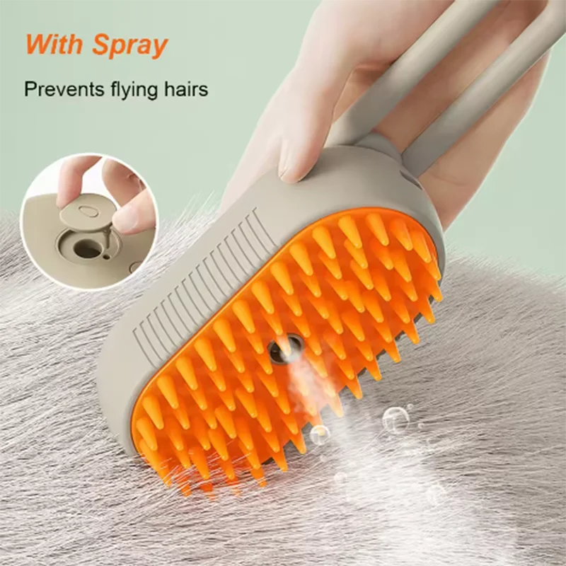1pc New Cat Dog Pet Spray Massage Brush One Button Steam Spray Folding