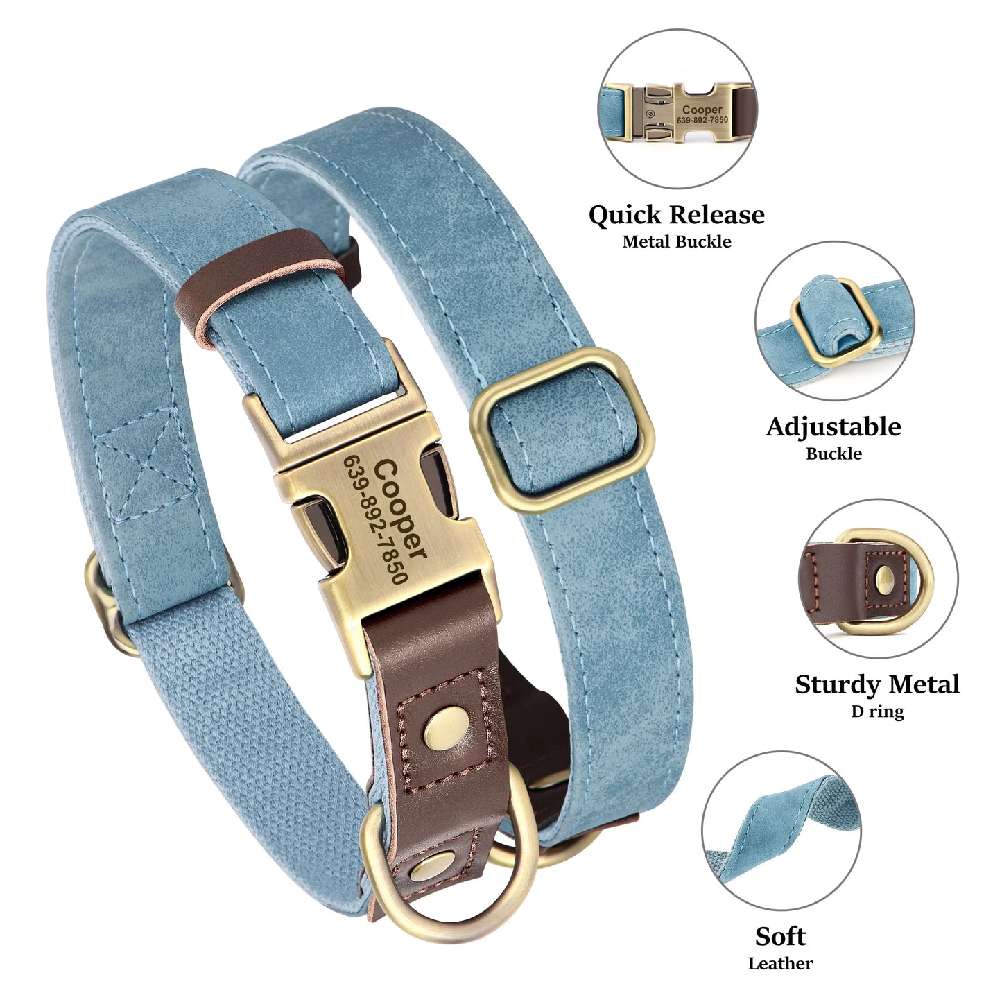 Free Custom PU Leather Dog Collar Engraved Dog Collars Adjustable Pet