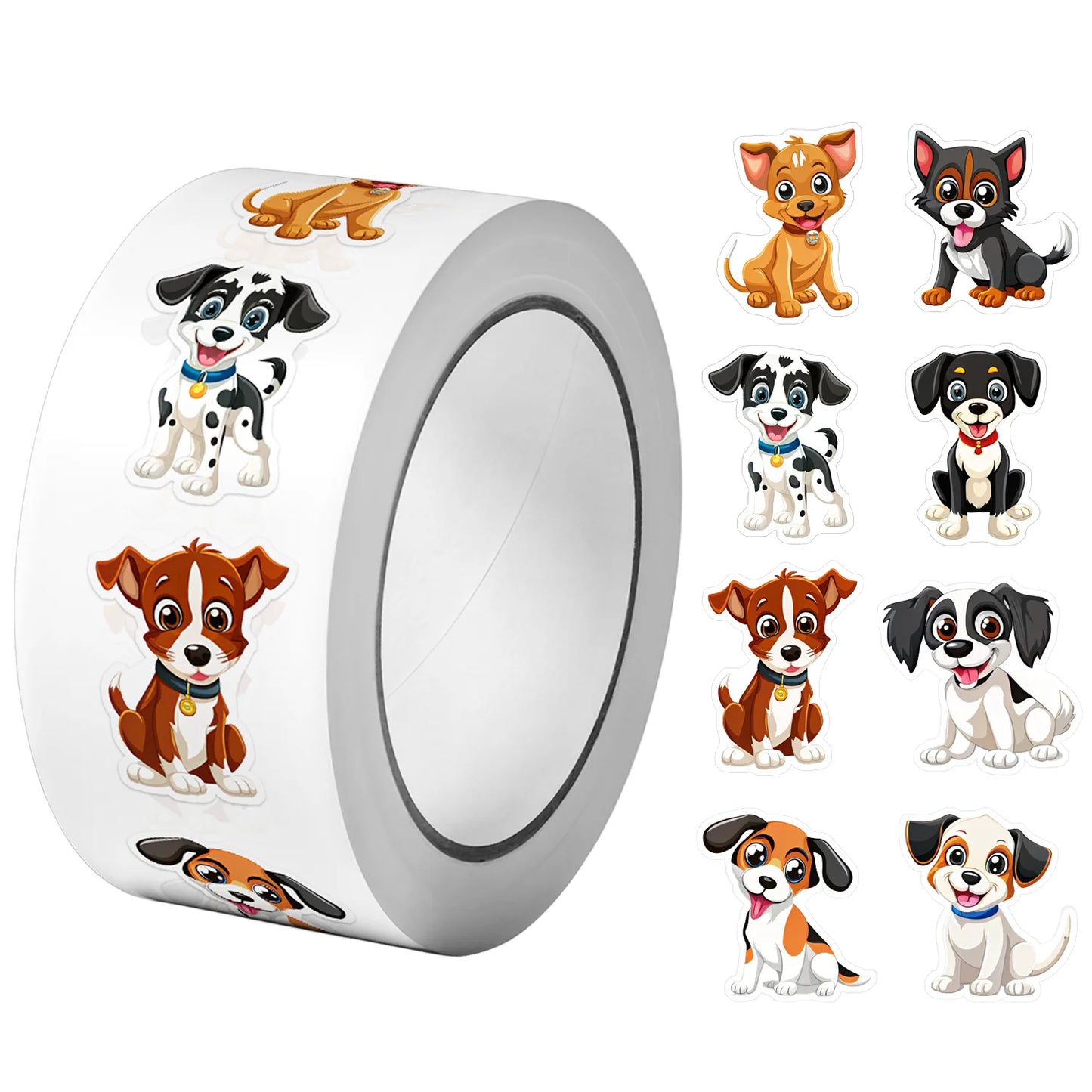 500Pcs/Roll Cute Pet Dogs Stickers 2.5cm/1.0'' 8 Designs Decals Diy