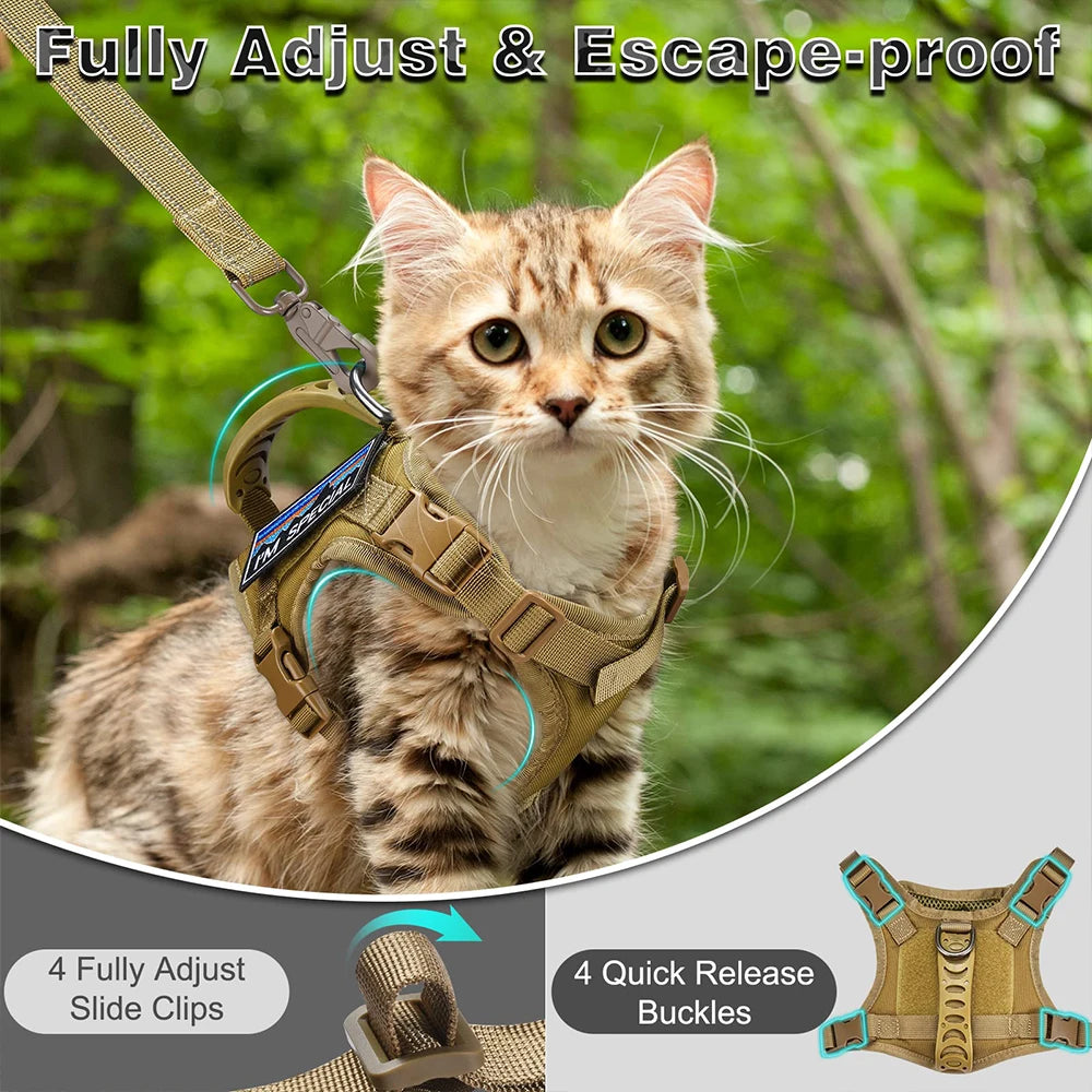 Tactical Cat Harness For Walking Escape Proof Adjustable Pet Vest