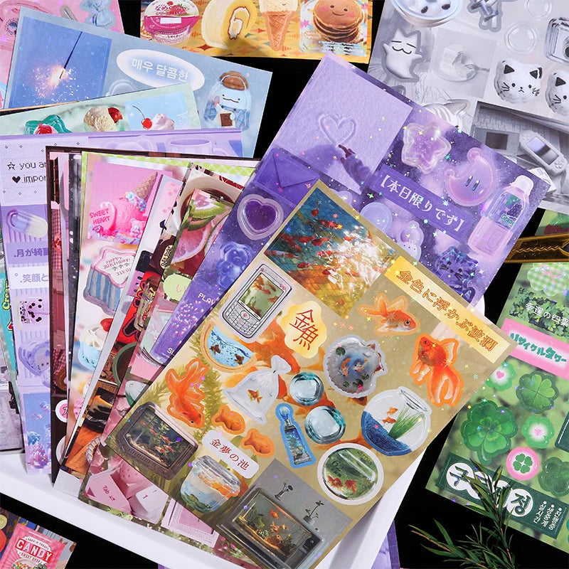 50 Sheets PET Die cut Stickers book Retro Cartoon Decorative handmade