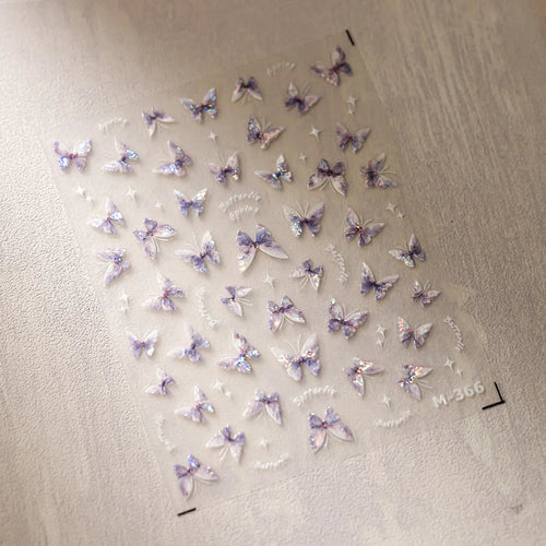 1Pcs 5D Embossed Aurora Butterfly Nail Art Stickers Self Adhesive