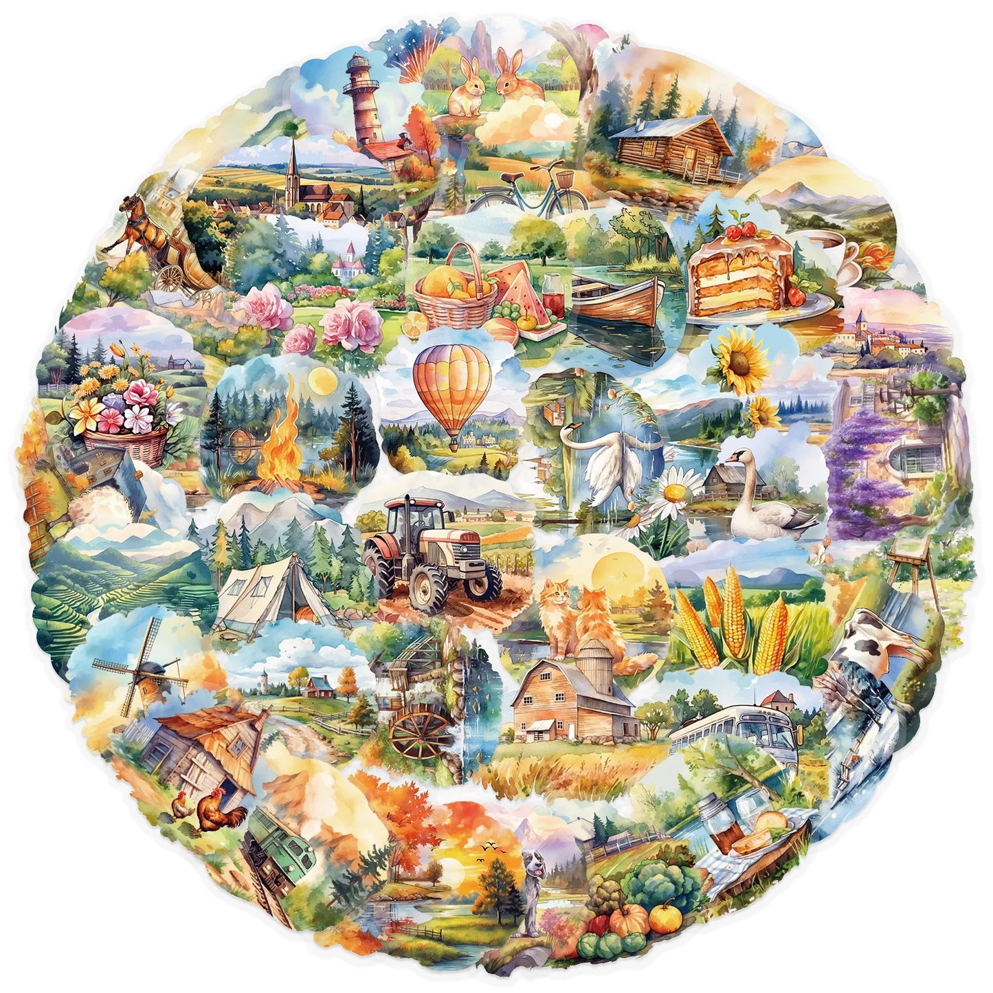50PCS Rural Scenery Sticker Decoration Scrapbooking PET Sticker