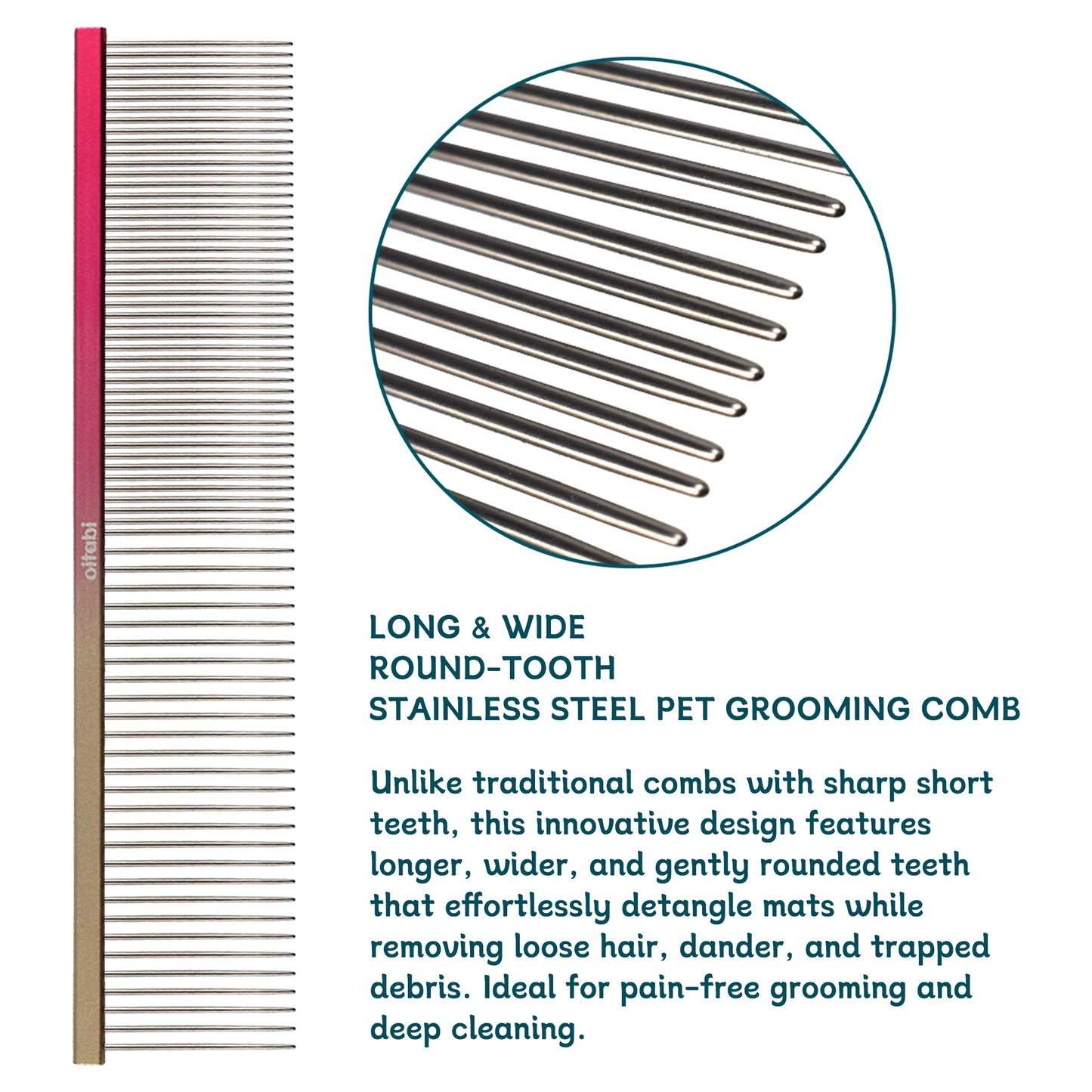 Oitabi Pet Comb Stainless Steel Long Teeth Comb for Dogs & Cats Pet