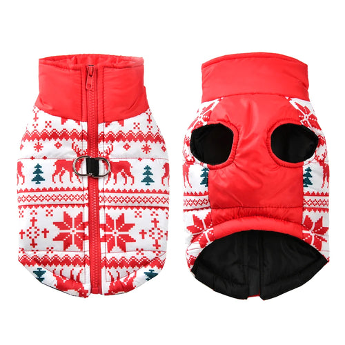 New Year Pet Coat For Christmas Deer Print Dog Jacket With D-ring