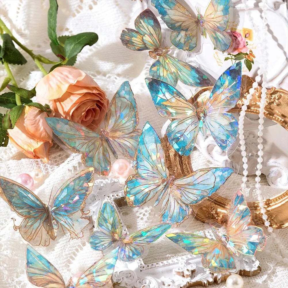 5Style 20pcs/pack INS Butterfly PET Sticker Pack Ice Crystal Laser