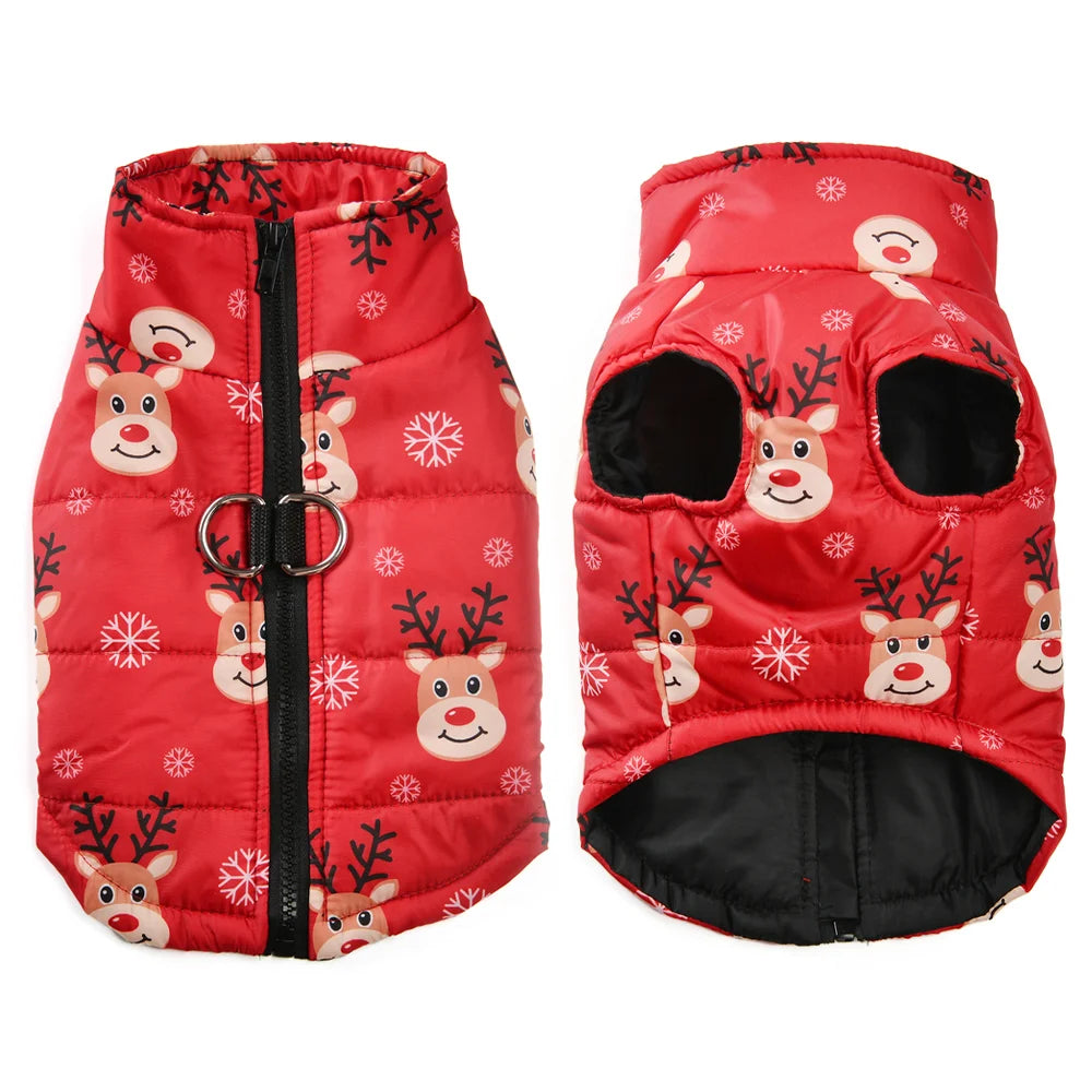 New Year Pet Coat For Christmas Deer Print Dog Jacket With D-ring