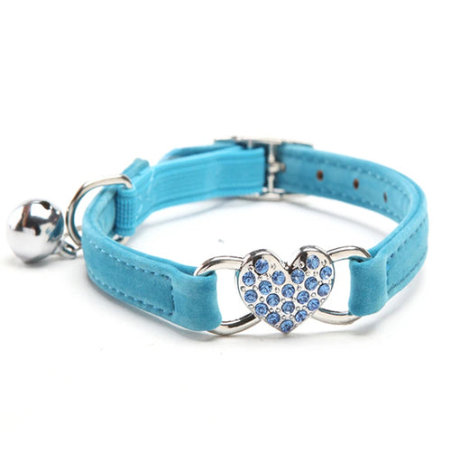 Heart Charm and Bell Cat Collar Safety Elastic Adjustable with Soft