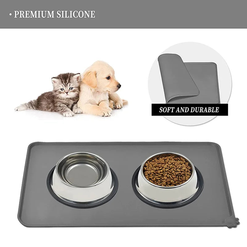 Pet Bowl Food Mat Silicone Dog Cat Feeding Mat Non-Stick Waterproof