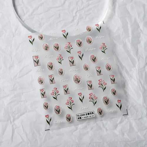 1piece 5Dcute tulip flower nail stickers high quality self-adhesive