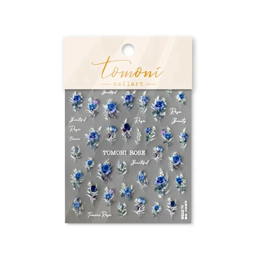 Japanese Vintage Red & Blue Rose Flower Laser Gold Silver Nail