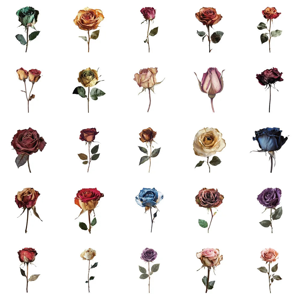 50PCS Dried Rose Decorative Graffiti Stickers DIY Luggage Notebook