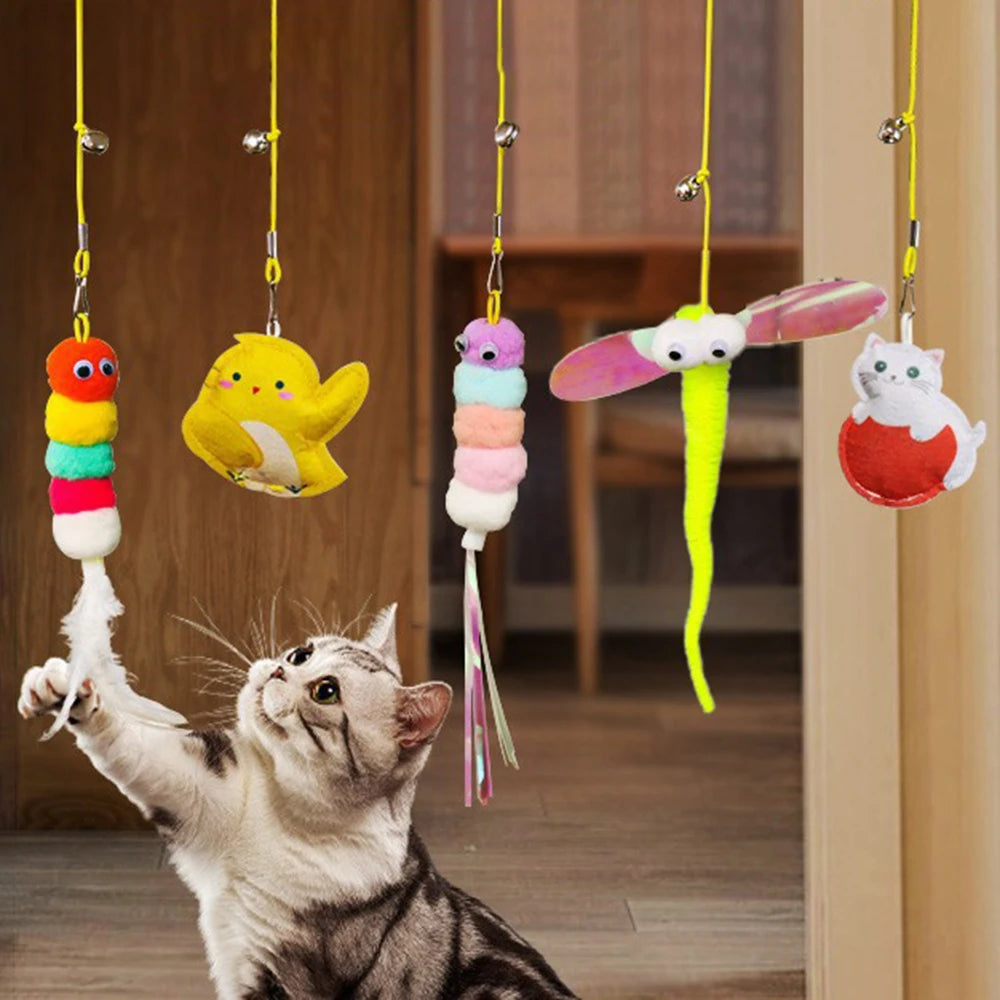 1PC Cat Hanging Cat Toy Hanging Door Elastic Rope Cat Stick Feather