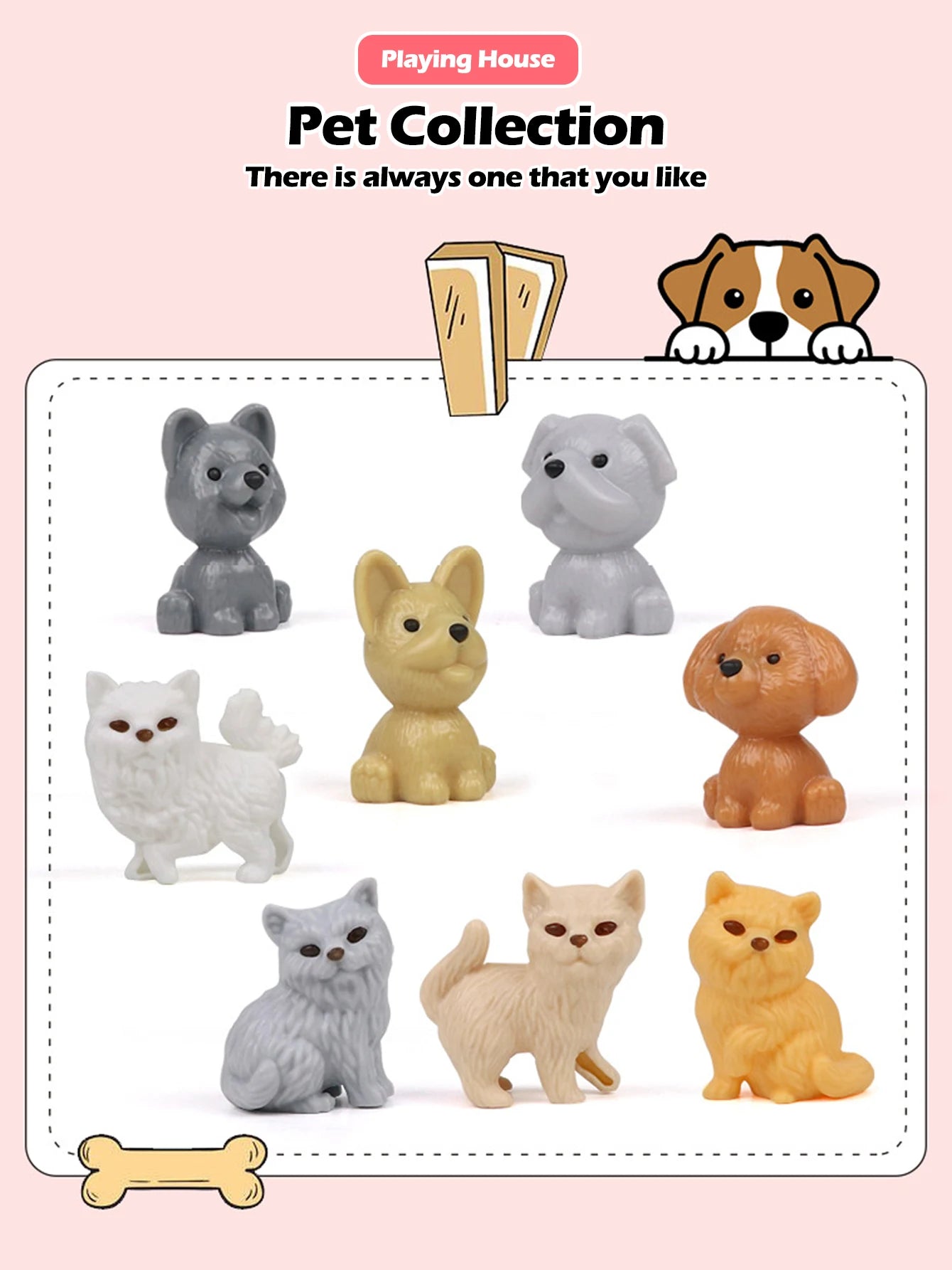 Cute Dog Pet Basket Family Toys Dog Doll Set Dog Cage Toys Scene