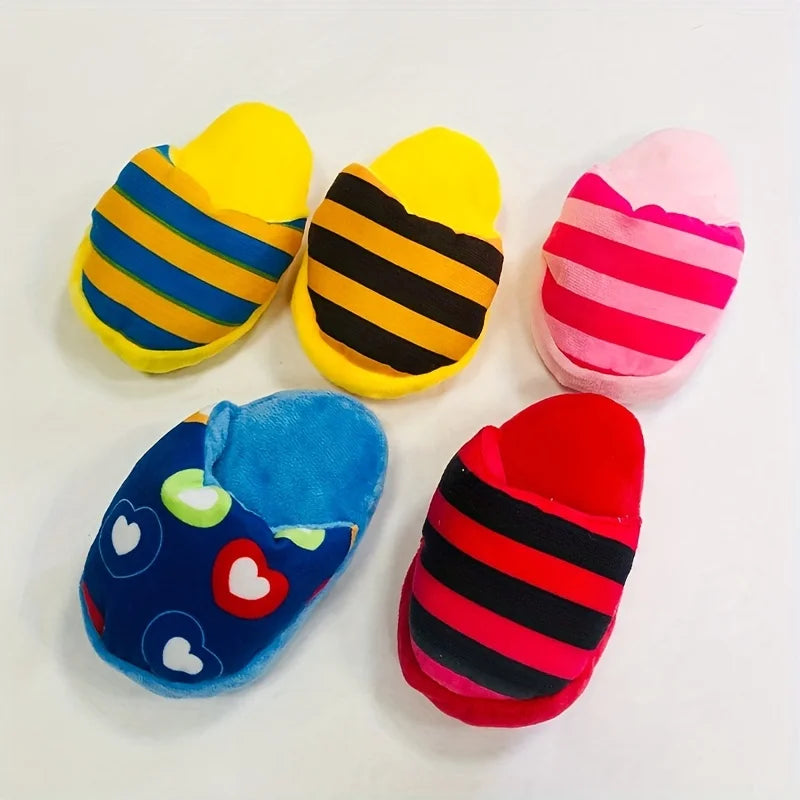 Durable Plush Squeaky Slipper Chew Toy Colorful Cartoon Dog Toys