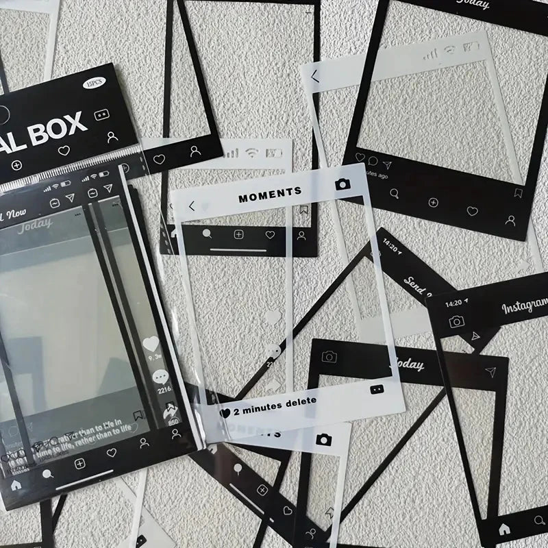 15 pcs vintage photos film frame PET sticker packaging DIY diary