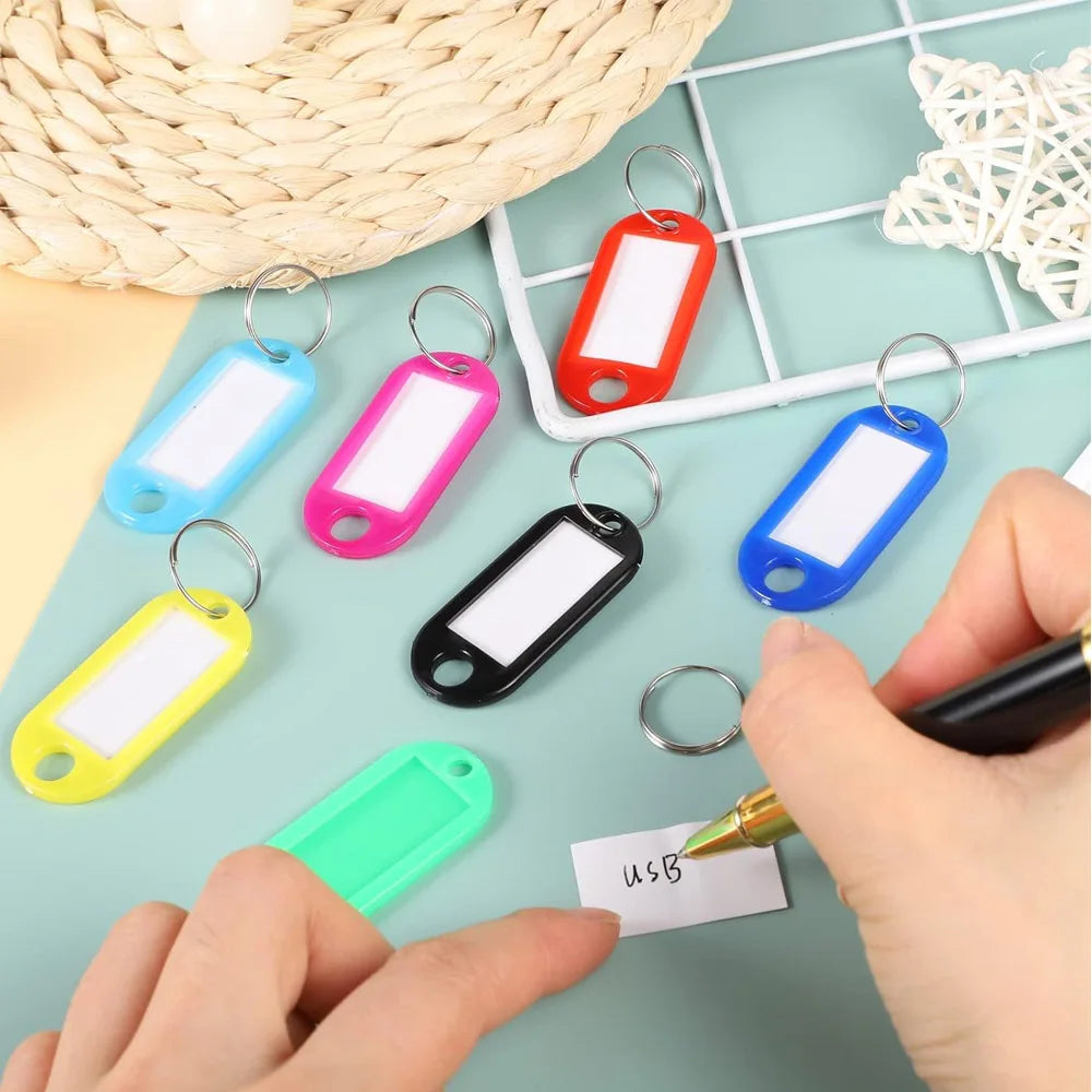 100 PCS KeyChain Labelable Plastic DIY Name Ring for Baggage Paper