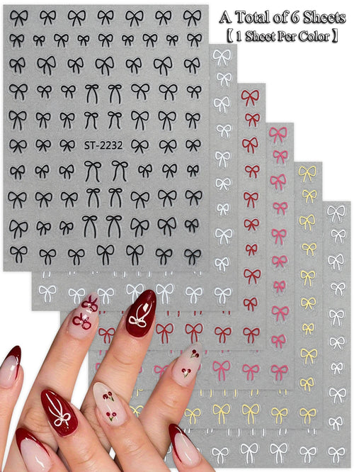 6/12/18/24/30 Sheets Bowknot Nail Stickers Cute Ribbon Design Self