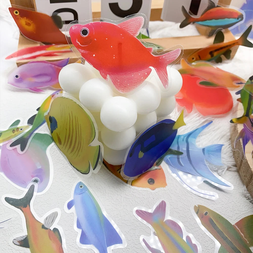 50pcs Cartoon Fish Transparent PET Stickers Decals For Phone Bottle