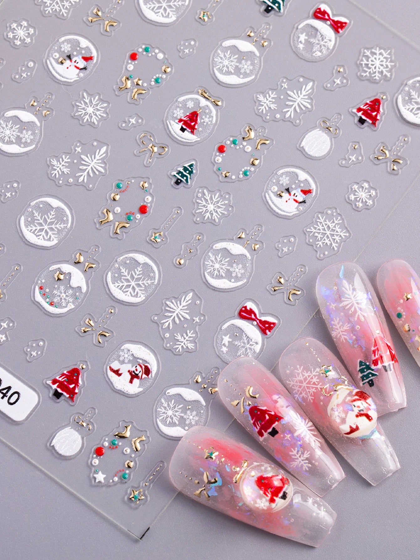 1/2pcs Winter Christmas Ball Snowflake Nail Stickers 5D Relief White