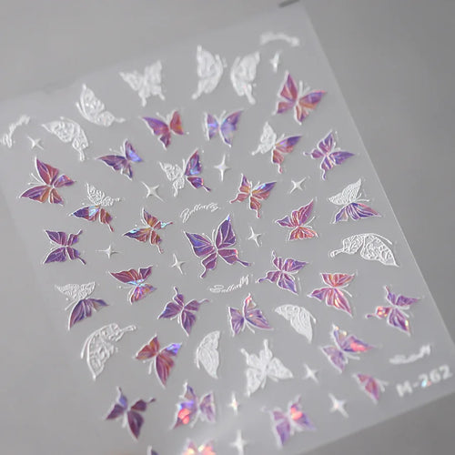 1Pcs 5D Embossed Aurora Butterfly Nail Art Stickers Self Adhesive