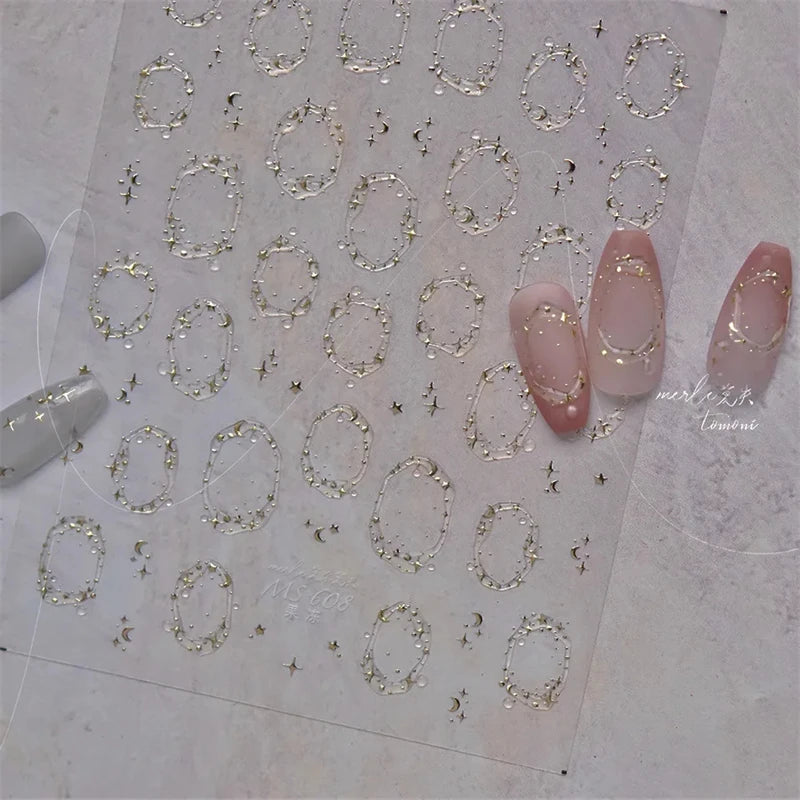 1pcs Jelly Nail Stickers Shiny French Ice Crystal Stars Love Self