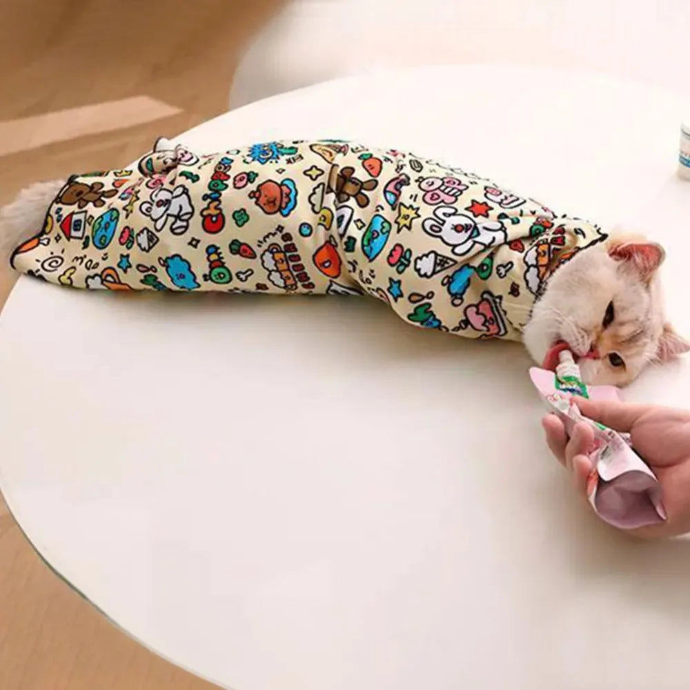 Cat Grooming Wrap Self-Adherent Cat Swaddle Burrito Wrap Anti-Bite