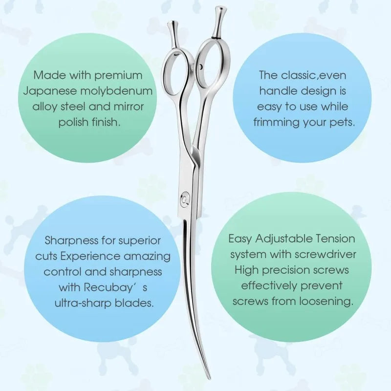 7.5" Curved Dog Grooming Scissors , Professional Pet Curved Scissors