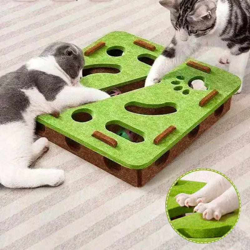 Pet Cat Puzzle Maze Holes Toys Felt Box With Bell Ball Kitten Playing