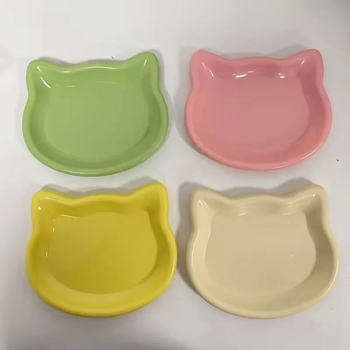 4pcs Premium Shallow Pet Dish in 4 Colors | Ideal for Dwarf Cats &