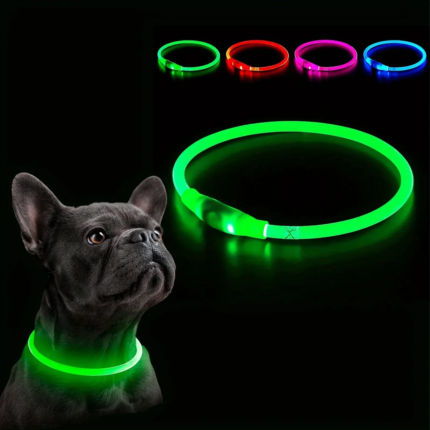 LED Light Dog Collar USB Charging Luminous Anti-Lost Necklace for