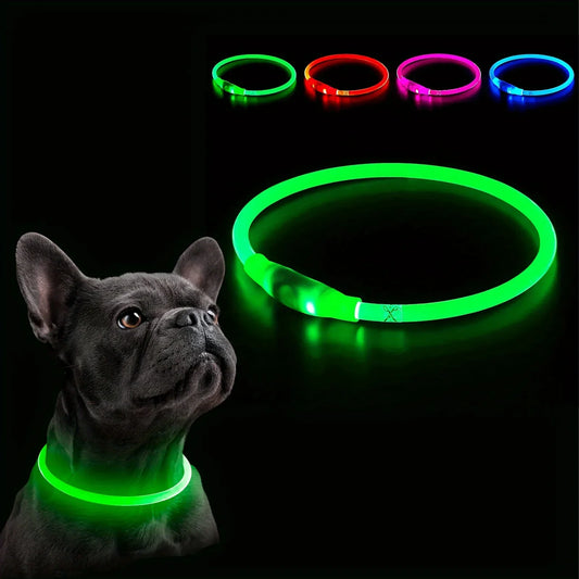LED Light Dog Collar USB Charging Luminous Anti-Lost Necklace for