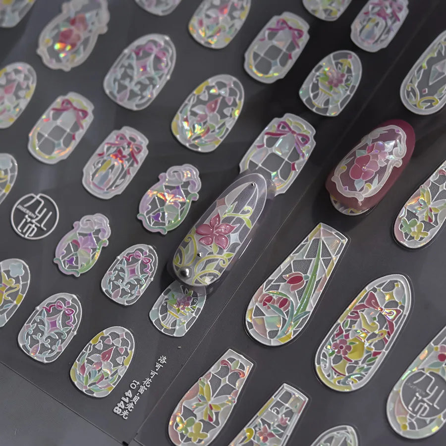 1piece 5D glass fragment nail sticker high quality stained glass