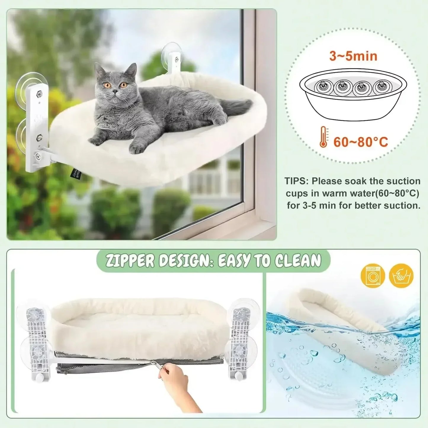 Winter Cat Hammock Window Habitat Cat Sunbathing Glass Hanging Suction